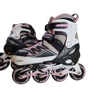 ZPM Sports Adjustable Inline Skates Pink Black White Girls Size 13C-3Y ABEC-7